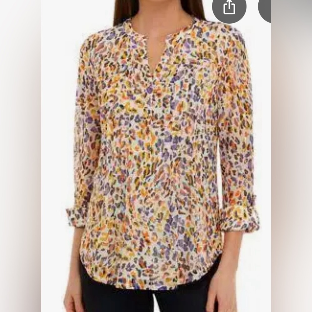 NWT Kim Rogers Women's Roll Tab Mesh Pleated Top Women's size L